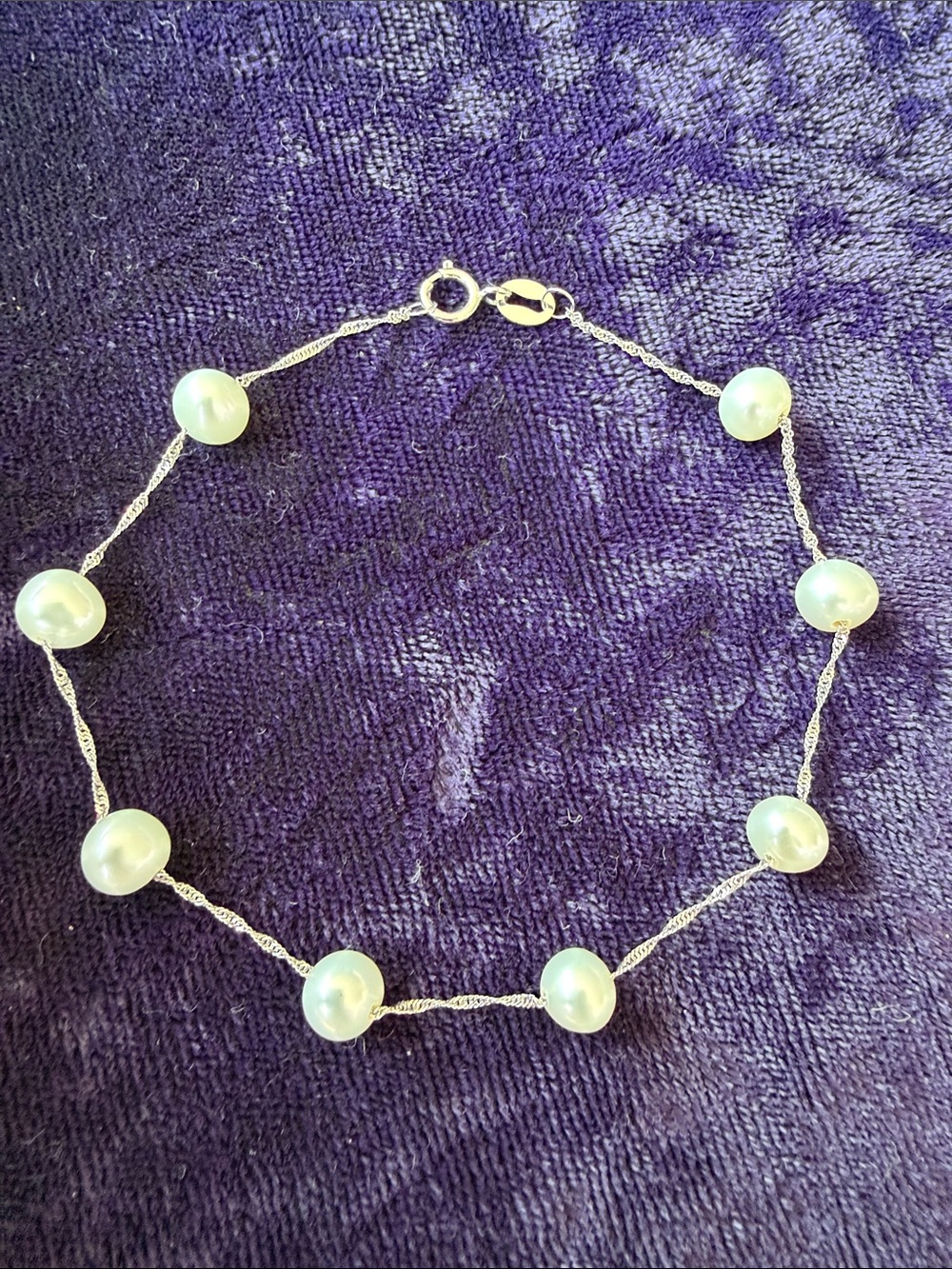 Solid 14K gold EFFY station pearl bracelet 7.5” long, white gold